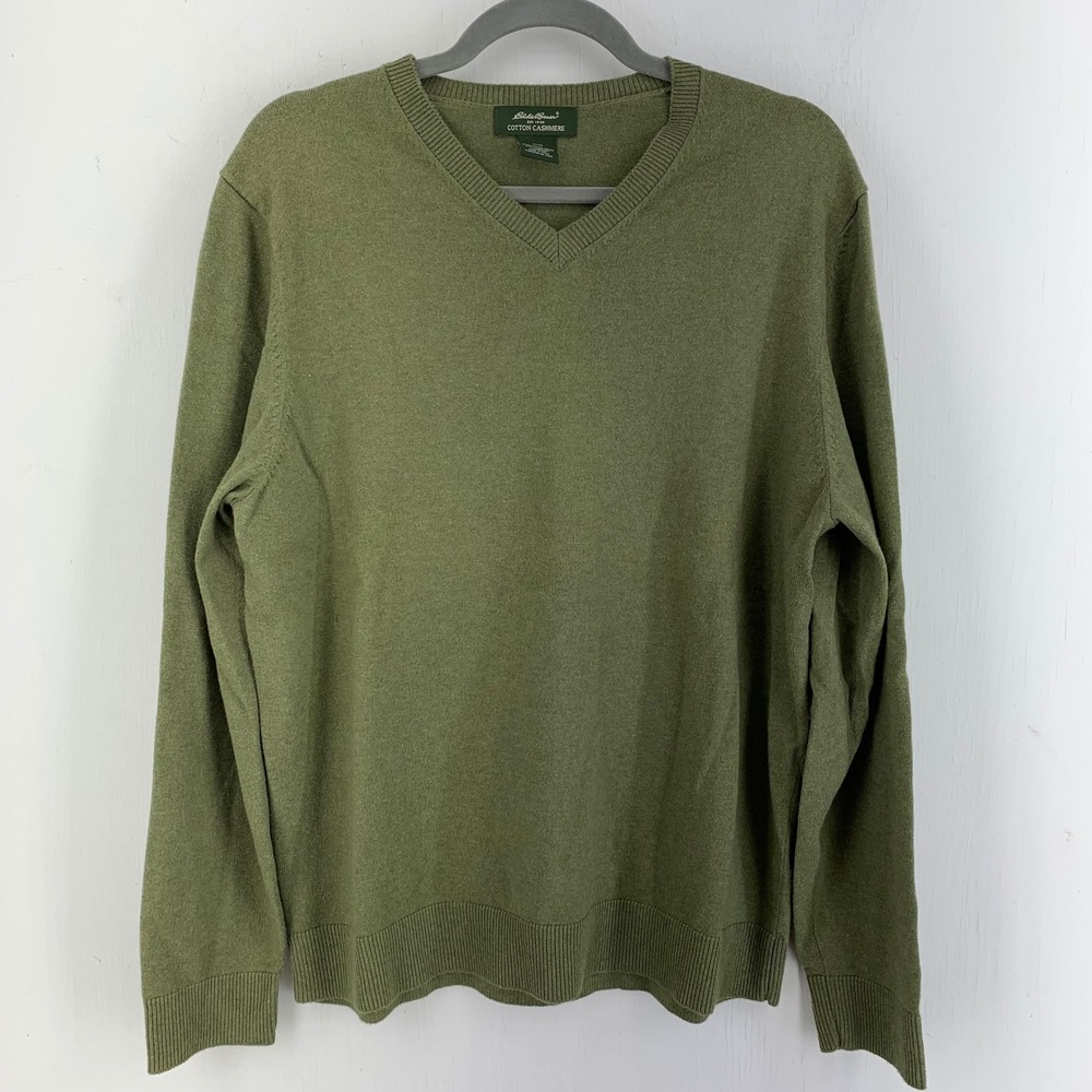 Eddie Bauer Mens Medium Cotton Cashmere V-Neck Pullover Sweater Preppy Grandpa